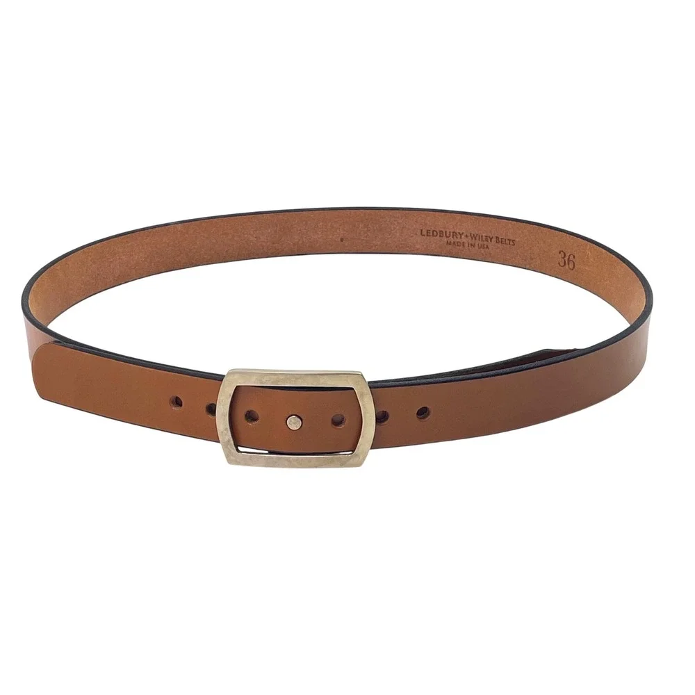 Wiley Brothers and Ledbury Men's Leather Belt Size 36‎ Camel Brown White Bronze